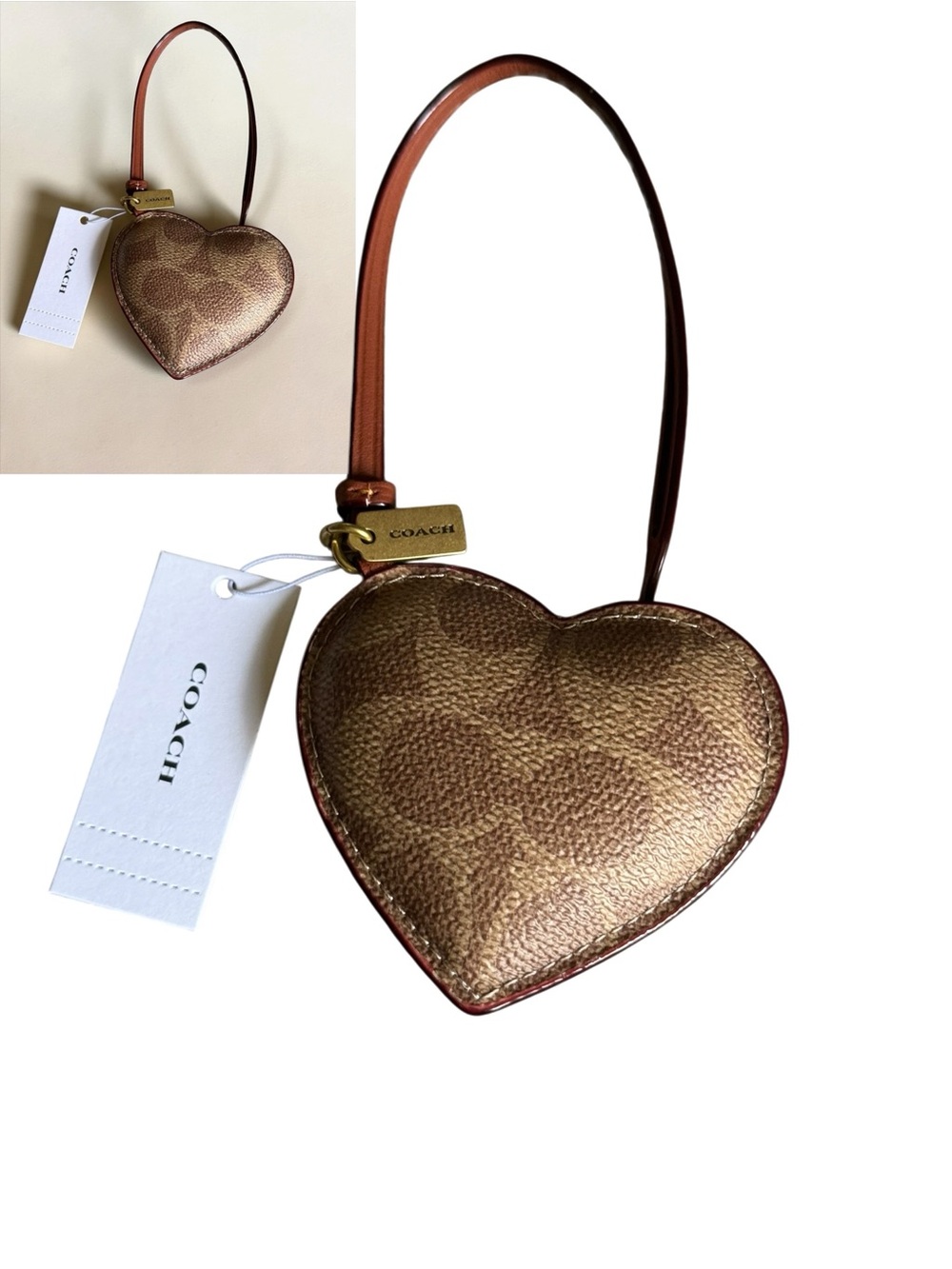 Coach Heart Puffy Bag Charm in Signature Canvas NWT
